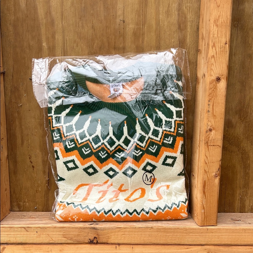 Men’s Crewneck Sweater - Green, Orange & Cream